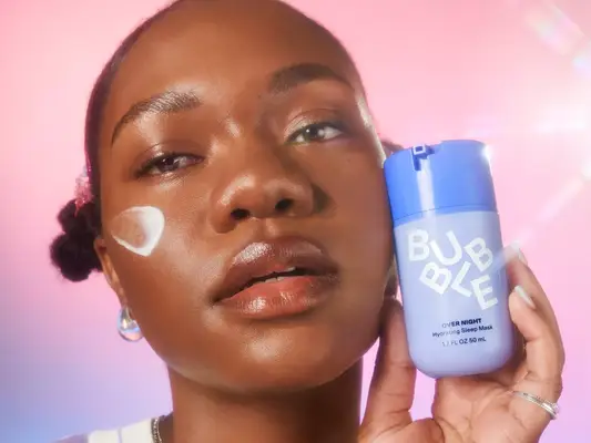 model posing for bubble skincare