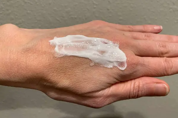 Saltair Body Lotion on back of hands