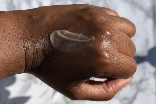 A person dispensing Tula Skincare So Polished Exfoliating Sugar Scrub onto the back of a hand