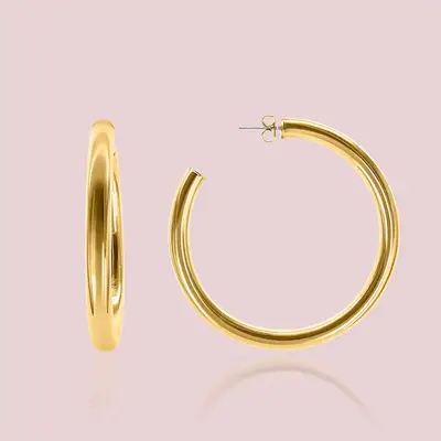 A pair of gold hoop earrings