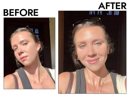 before and after of a person wearing the Supergoop! Mineral Mattescreen SPF 40