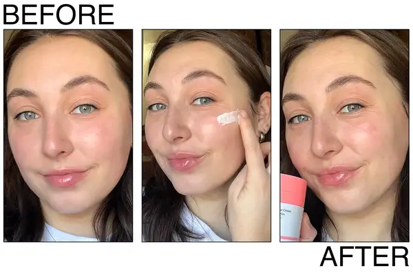 Photos of person’s face before and after using Tatcha The Water Cream