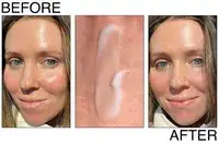 A person before and after applying La Roche-Posay Matte Toleriane Double Repair Moisturizer