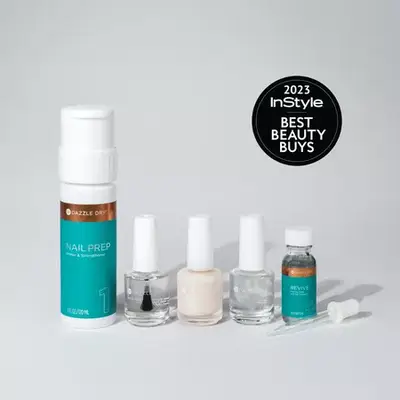 dazzle dry Pearl System Kit Virtual Bundle of polishes and bottles against grey background
