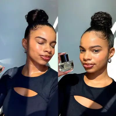 A person holding a product from the Moodeaux Punkstar collection in two poses