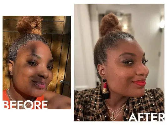 bianca lambert before and after wearing rare beauty brow pencil