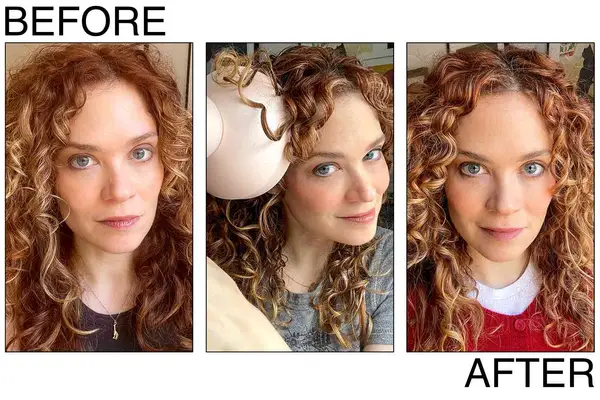 A person testing a hair dryer for curly hair and the same person using a T3 hair dryer