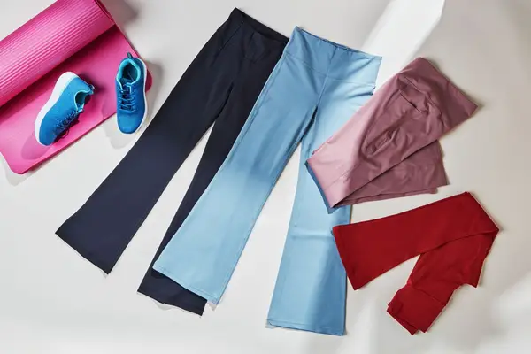 Collage of models wearing cotton leggings on a pale background