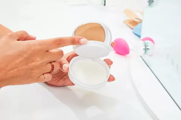 Photos of person’s face before and after using Revlon ColorStay Makeup for Normal/Dry Skin SPF 20