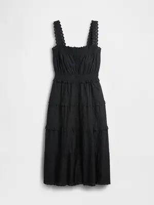 Gap x Doen black maxi dress on a white background.