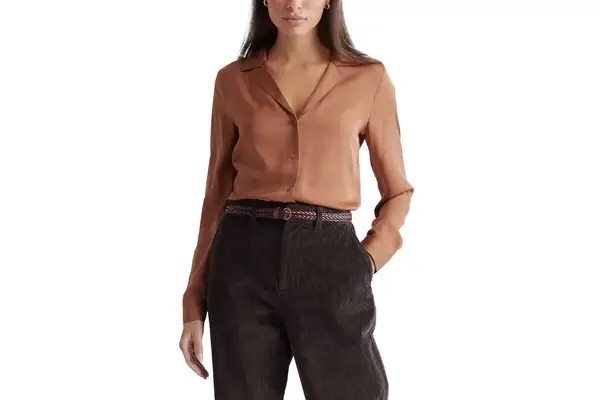 Quince Washable Stretch Silk Notch Collar Blouse