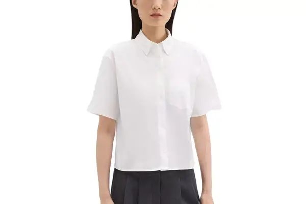 Theory Cropped Short-Sleeve Shirt in Good Cotton