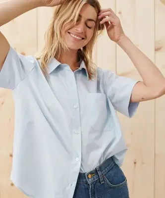 Short Sleeve Boyfriend Shirt French Blue